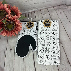 Wyatt home oven mitts and kitchen towel set with dogs cottage dog mom cotton